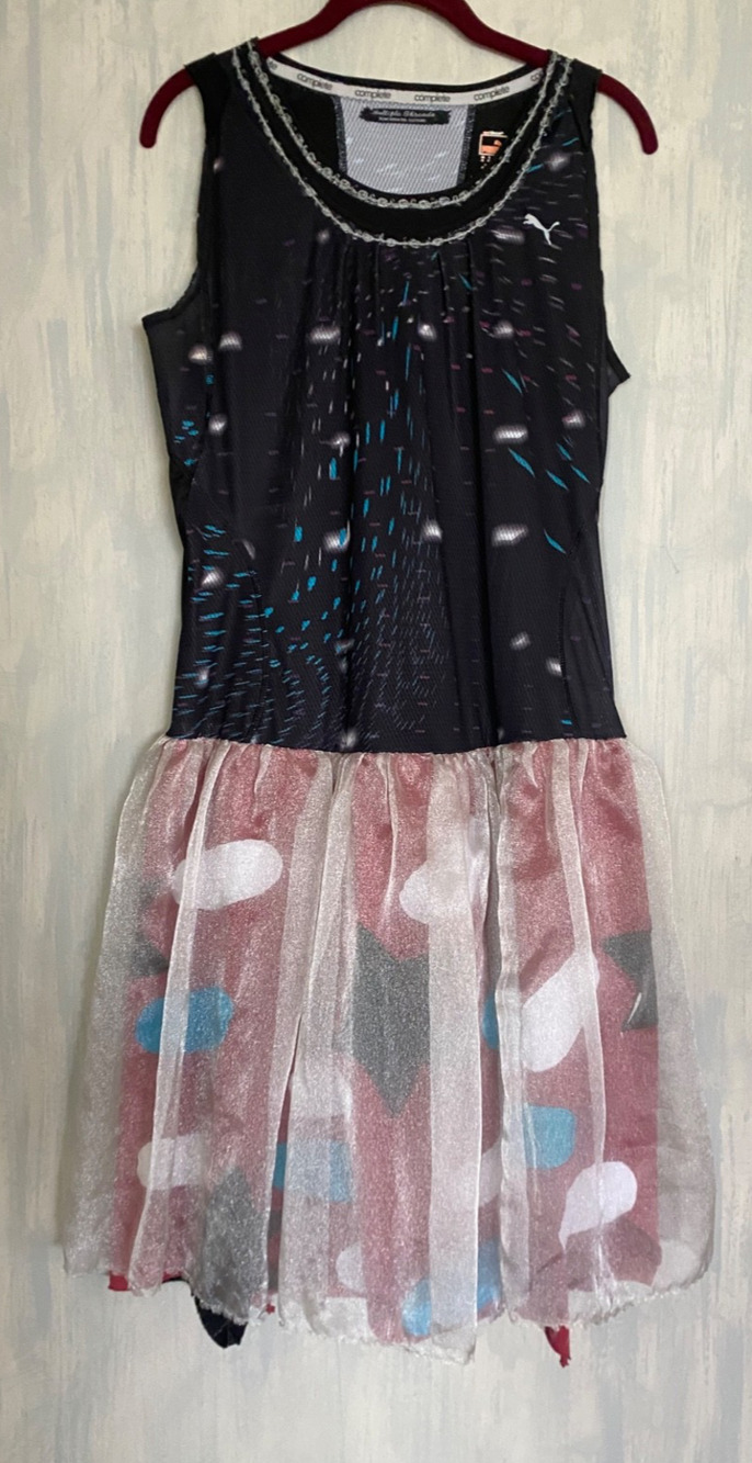 MULTIPLE THREADS Reincarnated Dress Eco Art to Wear Boho Y2K Fun Recyled Tutu M